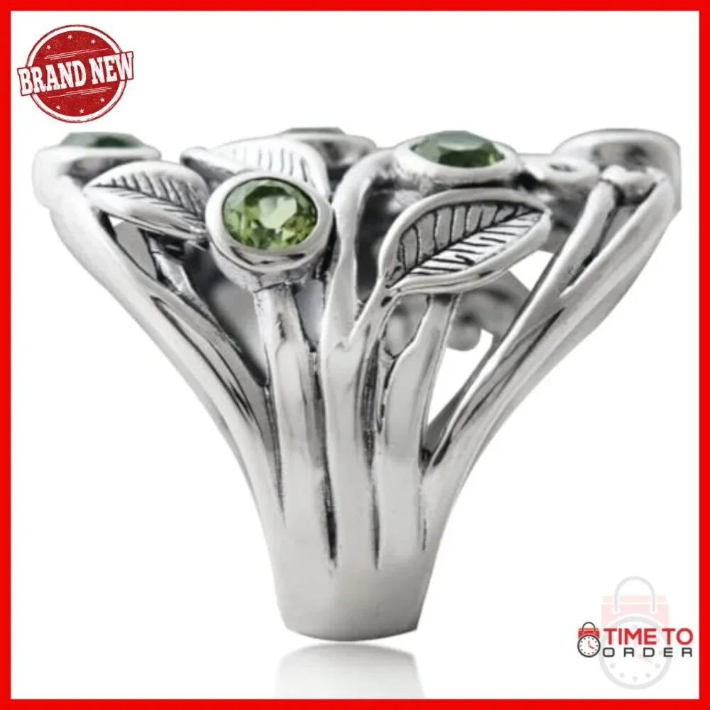 925 Sterling Silver Filigree Leaf Statement Ring Size 7